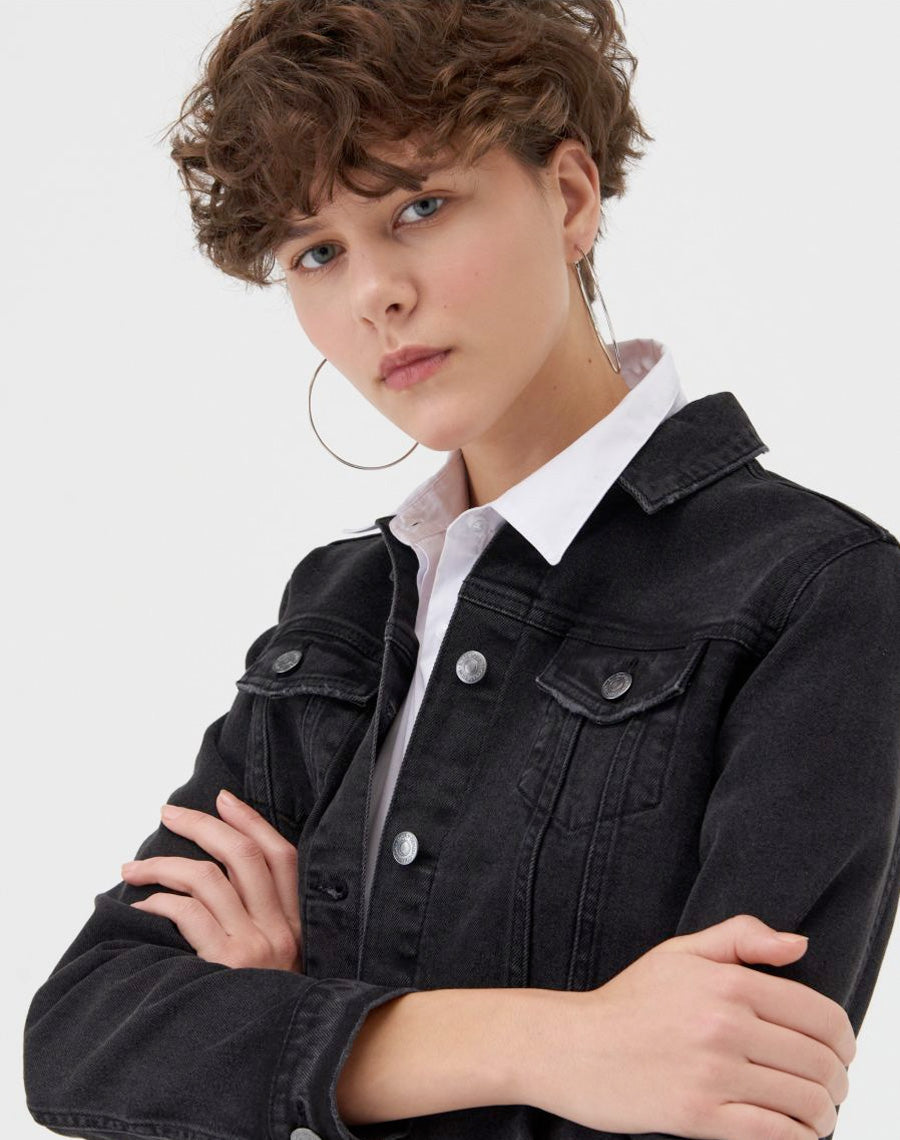 Eco Aware denim jacket with fur detailing