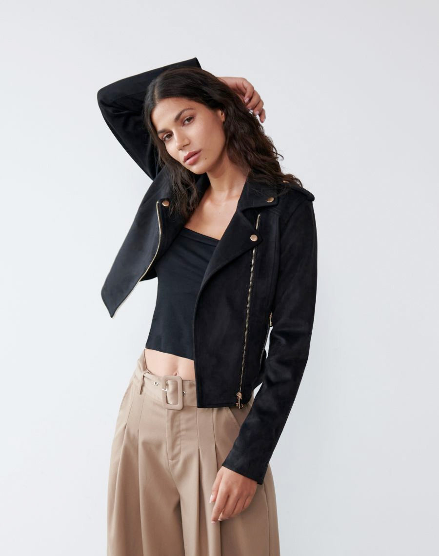 Faux suede biker jacket